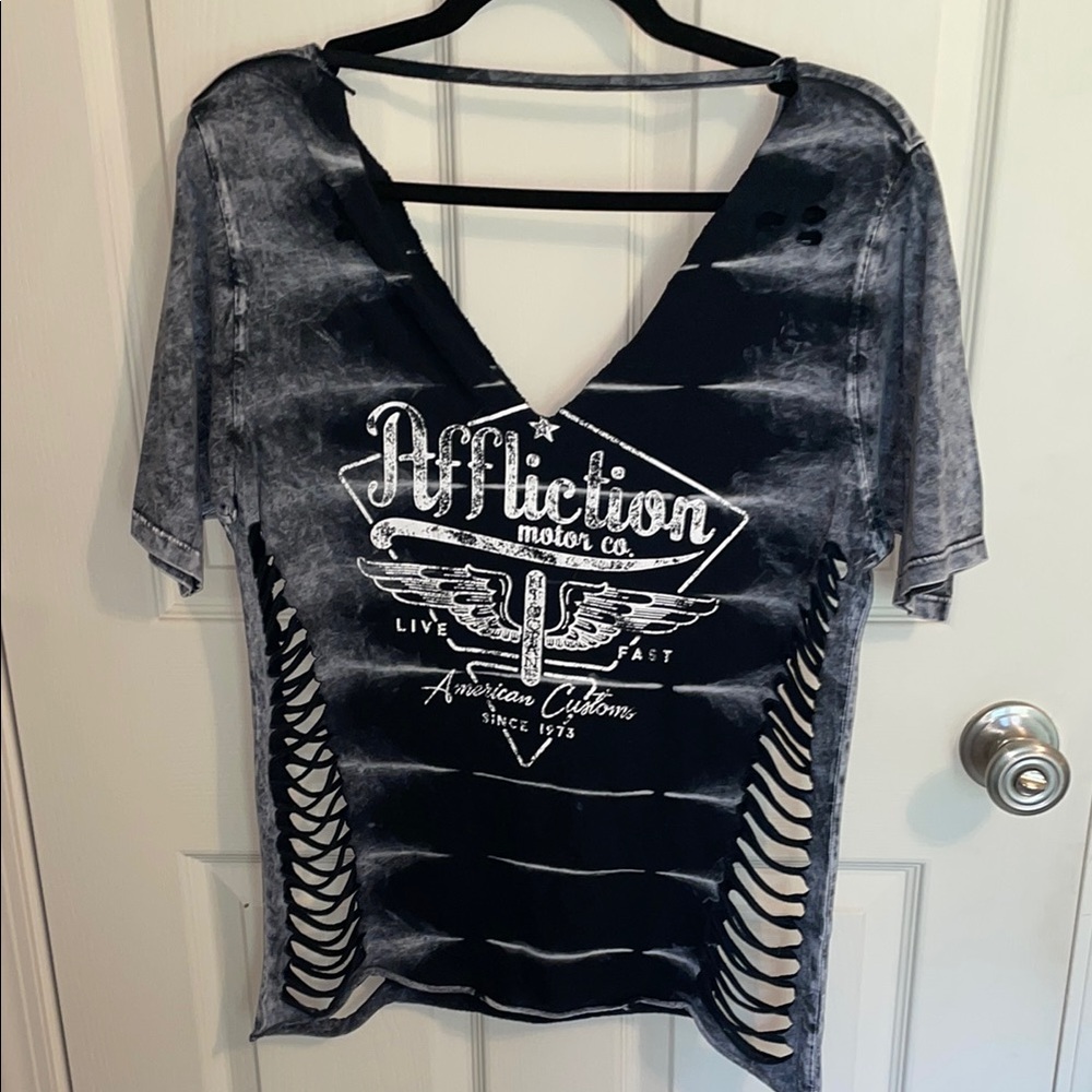 Affliction Black and White Graphic Cut Out T-Shirt